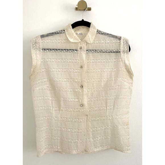 ✨ Vintage Embroidered See-Through Blouse with Antique Buttons - Picture 1 of 13